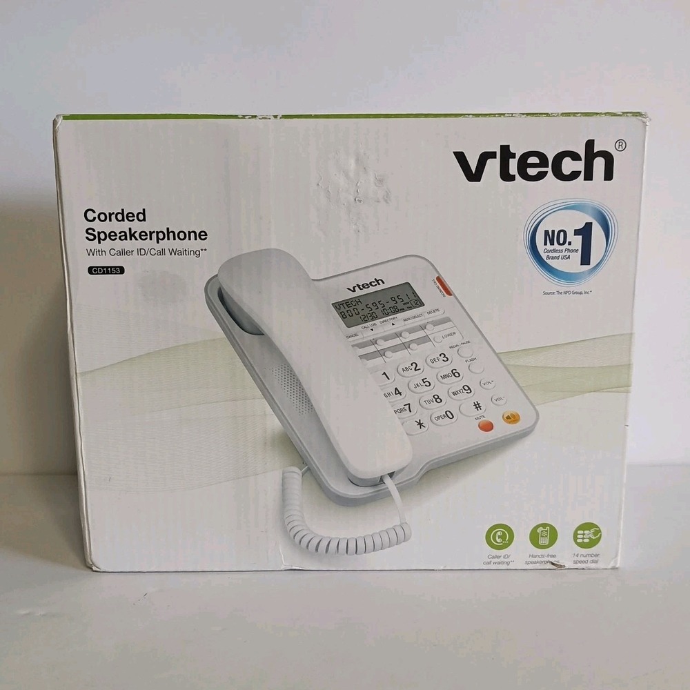 VTech Corded Speakerphone w Caller ID & Call Waiting Handsfree White CD1153